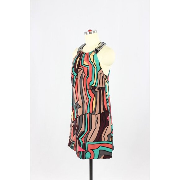 MISSONI Multicolor Graphic Print Silk Pailette Halter Sheath Dress, Size 42/M - Picture 4 of 12
